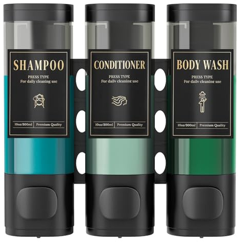 Luxspire Shampoo- und Spülungsspender, Duschseifenspender mit 3 Kammern | Abschließbarer, großvolumiger 900 ml Wandspender für Shampoo und Duschgel ohne Bohren für Badezimmer, Hotel, Küche und Airbnb
