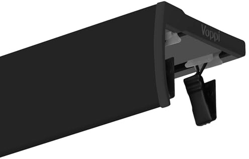 Voppi Deckenschiene mit Blende 380cm Aluminium Doppel Schwarz Gardinenstange Set mit Froschvorhangringe für moderne Arrangements