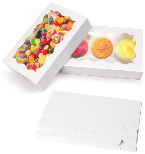 HENGBIRD 20 Stück Keksschachtel mit Sichtfenster Braune Papier Cupcake Box Kraftpapier Gebäckkarton 17,8 x 11 x 3,9 cm Tortenschachtel mit Klarem Fenster Karton Snackbox Desserts Muffin