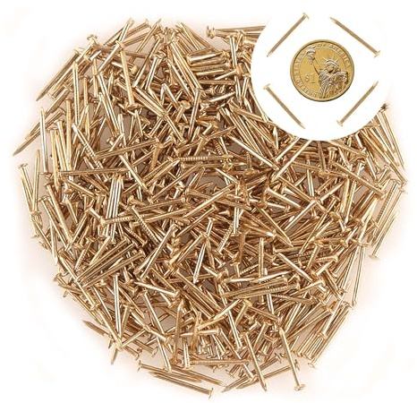 newlng 500PCS Small Nail Round Head Tiny Nails String Art Nails Hand-Made Hardware Accessories Fasteners Mini Nail 1.5mm X 25mm/0.06X1(DXL) Golden