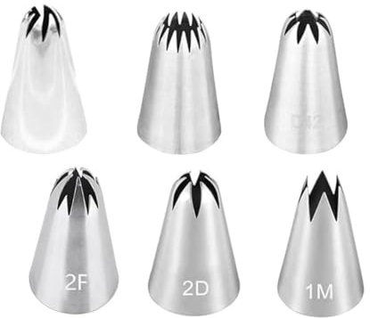 6 Pcs Piping Nozzles Set (2D, 1M, 2F, 6B, D42, 108E) Icing Nozzles Piping Tips Large Cake Decorating Tools for Cakes, Cupcakes, Cookies, Pastries, Sugar Crafts