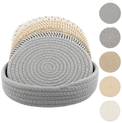 Hoxfly Dessous de Plats en Coton Tissé, Dessous de Plat en Fil de Coton Ronds Tressés, Dessous de Plats en Coton Tissé pour Casseroles, Tressés Tapis Porte Casseroles pour Boissons, Restaurant, Bar