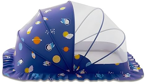 Nakazawa Moskitonetz,Baby Nestchen Tragbar,Ultra-Langlebig, Halbverdunkelnd, Moskitonetz für Bett, Krippennetz mit 10 cm Saumrock, Schlafkapsel (Blau)