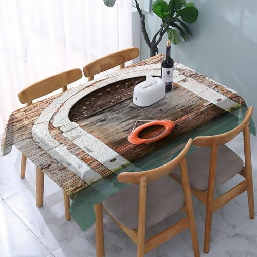 YOIUE Tischdecke Abwaschbar Rechteckig,137x183cm,Polyester Tischtuch Tafeldecke Ornamente Schmutzabweisend Pflegeleicht,Rustikale Holztür mit Rettungsring in Venedig