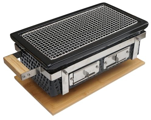 Hibachi - Parrilla de carbón, estilo japonés, parrilla de cerámica, negro, parrilla de carbón para barbacoa, mini parrilla de carbón