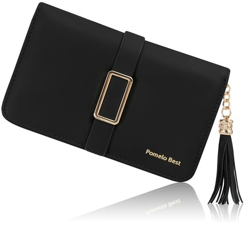 Pomelo Best Cartera para mujer con cierre de cremallera y protección RFID, doble plegable, práctica cartera para tarjetas y monedero, Negro , small, Casual