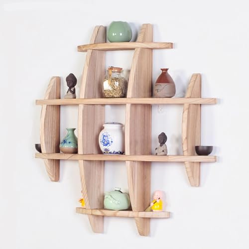 QTQHOME Kaffeetassen-Display, Wandmontage, Massivholz, chinesische Kugel, Tassenhalter, Tassenhalter, Tassenregal für Wand, Wohnzimmer, Küche, Büro (90 cm, Holz)