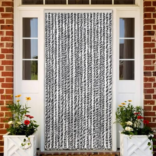 Fasba Insektenschutz Vorhang Fliegengitter Fliegenvorhang Türvorhang Flauschvorhang Fliegenschutz Balkontür Wohnzimmer Wohnwagen Grau, Schwarz und Weiß 90x220 cm Chenille