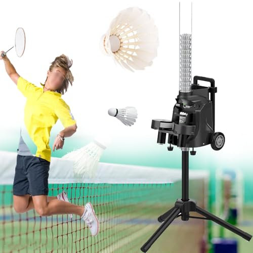 YANGYMM Badminton-Werfer, Intelligente Badminton-Ballmaschine mit Fernbedienung, Einstellbare Badminton-Aufschlagmaschine, KapazitäT von üBer 52 BäLlen, für das Spieltraining Innen- Und AußEnbereich