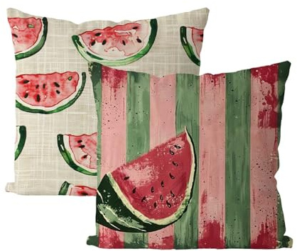 Rosa Outdoor Kissen 2er set Wasserdichte Kissenbezug 35x35 Wasserfest Atmungsaktiv Outdoorkissen Wassermelone Kissenbezüge Dekokissen Sofakissen für Garten Outdoor Sofa Wohnzimmer Balkon Deko B4-301