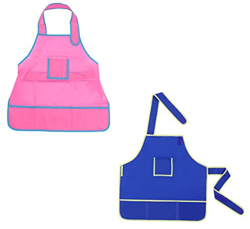 Warmhm 2stücke Malschürze Für Junge Mädchen Mit Vier Taschen Zum Verstauen Von Wasserstiften Farben Und Snacks Wasser Und Schmutzabweisend Verstellbarer Klettband Für Malerei Handwerk