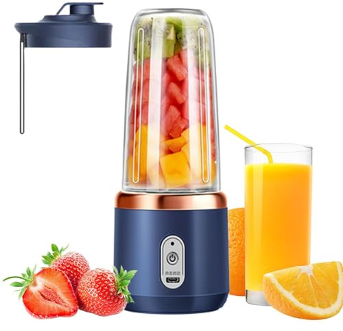Batidora portátil – Botella de mano, mezclador de viaje, vaso exprimidor pequeño con cuchillas potentes, tamaño de 14 onzas para batidos, suave, comida para bebés, dispositivo compacto recargable