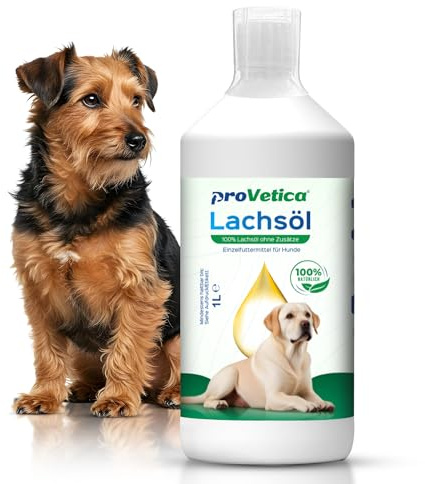 proVetica Aceite de salmón para perros, 1 litro, rico en Omega 3 y 6, aceite de pescado para perros, alta dosis, calidad alimentaria real sin aditivos, recién envasado en Alemania