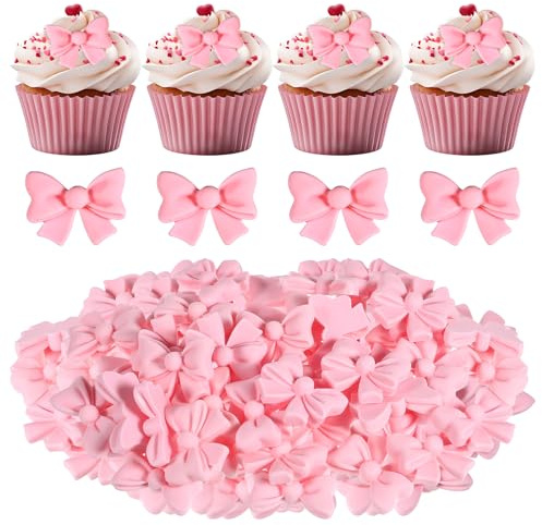 Bewudy 50 Stück Schleife Cake Topper, Rosa Schleife Cupcake Topper Schleifen Deko Tortendeko Mädchen Rosa Schleifen Hochzeitstorte Deko Geburtstag Bögen Für Themenpartys Verlobungen(Ungenießbar)