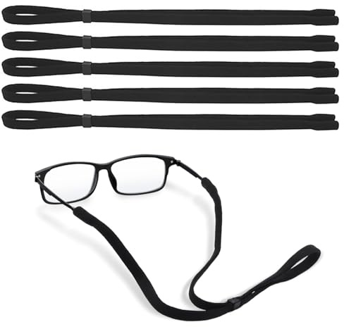 YAWYO 5 Cinturini per Occhiali, Cordino Unisex per Occhiali, fermaocchiali Antiscivolo Regolabile, Cordino per Occhiali da Collo, per Uomo e Donna, per Corsa, Lettura e Sport (Nero)
