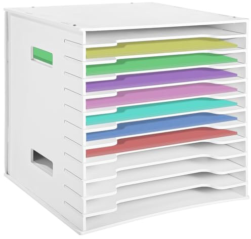 12 Tiers Scrapbook Paper Organizer, 12 x 12 in File Sorter Storage Rack, Adjustable PVC Foam Sheet Shelf Unit, Desktop Document Holder for Home Office Craft Room, Fits 13 x 13 in Cabinets