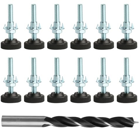 ShiFaKa12 PcsAdjustable Furniture Feet M8x50 mm, Adjustable Levelling Feets | Heavy Duty Non-Slip Thread Height Adjustable Furniture Leveling Feet for Chair Desk Table Legs, with T-Nuts & M10 Drill Bit