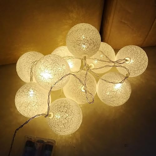 LED Lichterkette Baumwollkugeln,1.5M 10LED Baumwollkugeln Lichterkette,Batteriebetrieben,Cotton Ball Lichterketten für Weihnachten Hochzeit Kinderzimmer Party Deko (Weiß, 1.5M 10LED)