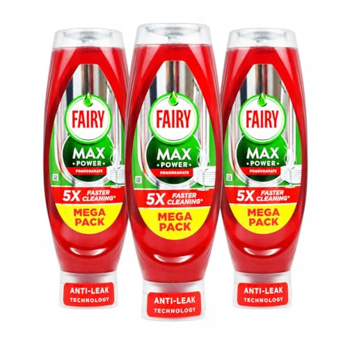 Fairy Max Power Washing-Up Liquid POMEGRANATE 640ml × 3 Pack | POMEGRANATE Scent | LiftAction Grease Removal | No Flip Cap | Spring Edition