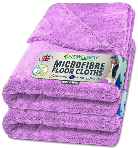 Towelogy® Microfibre Floor Cloths Heavy Duty | Extra Large, Super Absorbent Floor Cleaning Cloths | Mop Pads Replacement for Dry Cleaning, Wet Cleaning and Flap Mop Use | 60x40cm (2, Purple)