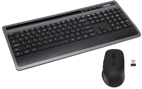VBESTLIFE Combo Wireless Tastiera e Mouse, Ergonomico, Silenzioso, con Slot per Tablet di Telefono, Connessione Wireless 2.4g per Wins e OS X