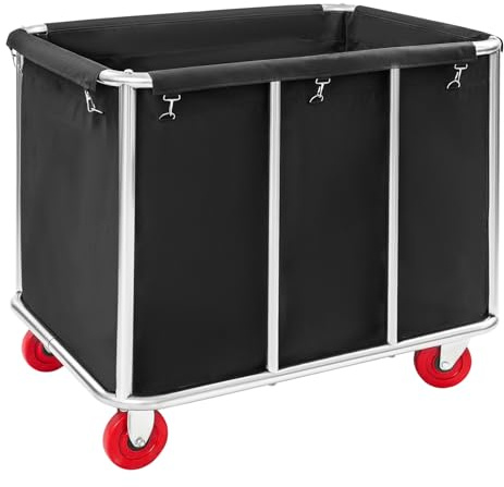 HarBin-Star - Carrello portabiancheria in acciaio inox, con ruote, portata fino a 200 kg, 90 x 65 x 80 cm (nero)
