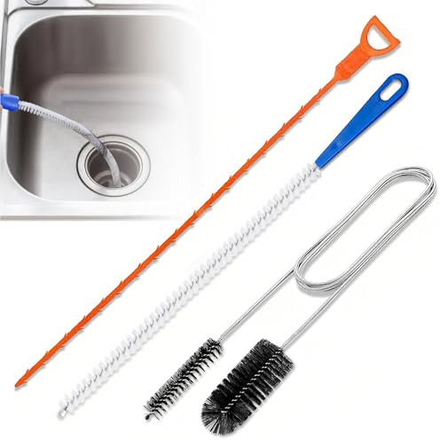 Desatascador de desagües en espiral, 3 unidades de cepillo de limpieza de tuberías de doble cabeza de acero inoxidable, limpiador de canales, cepillo de limpieza de tuberías, cepillo de desagüe