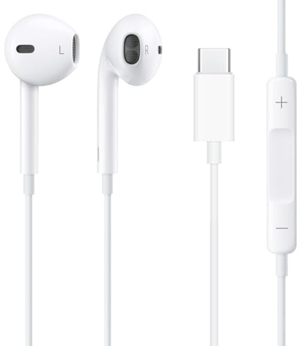 Auriculares Con Cable USB-C Tipo C Sonido Envolvente Con Graves Potentes Y Micrófono Incorporado, Auriculares Intrauditivos Con Chip Digital Para La Mayoría De Teléfonos Con Puerto USB-C Blanco