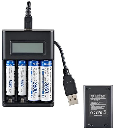Cargador De Batería Recargable AA - 4 Pilas Recargables AAA con, Carga Independiente Pantalla LCD Inteligente para Baterías AA/AAA, Protección contra Sobrecarga