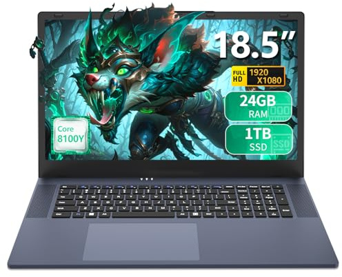 YOZISUAN Ordinateur Portable 18,5 Pouces, écran FHD 1920 x 1080,Processeur jusqu'à 3,4 GHz, 24 Go RAM, SSD 1 to, Wi-FI 5, BT 5.0, USB 3.0/Type-C. Idéal pour Les