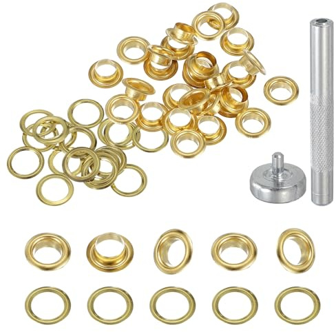 QUARKZMAN 20 Sets Ösen Werkzeug Kit, 6mm Kupfer Ösen Set, Metallösen Hohlnieten Grommets Tülle mit Metallbasis Stanz für Segeltuch Planen Leder Zelte Markisen DIY Handwerk, Gold
