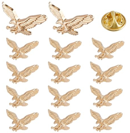 DICOSMETIC 15Pcs Adler Broschen Anstecknadeln Bulk 18.5x22mm Adler Anstecknadel Legierung Abzeichen Brosche Hellgold Vintage Tier Brosche für Frauen Männer Taschen Hüte Mützen Kleidung Westen Jacken