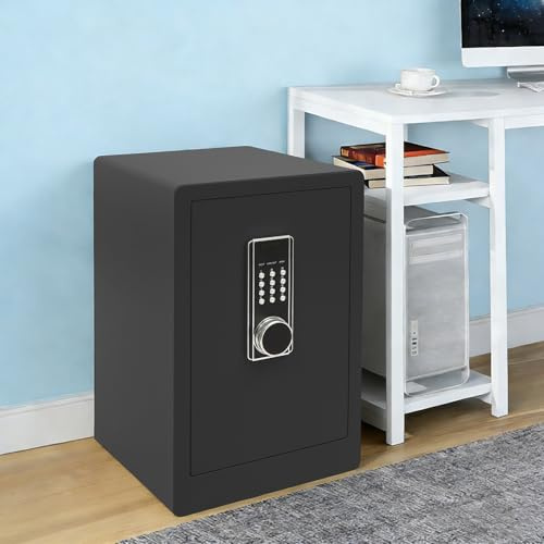 Caja fuerte de 3 niveles, caja fuerte para muebles, caja de seguridad, contraseña/llaves, caja de dinero, con revestimiento ignífugo y sistema de alarma, para casa, oficina y dormitorio (negro)