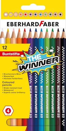 Eberhard Faber 518212 - Buntstifte Set THE Winner, 12 bruchsichere Farbstifte, hexagonale Form