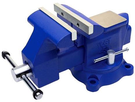 Yost Vises 465 Combination Vise | 6.5 Inch Jaw Width Heavy-Duty Utility Pipe and Bench Vise |Secure Grip with Swivel Base| Made with Cast Iron and Steel U Channel Bar | Blue