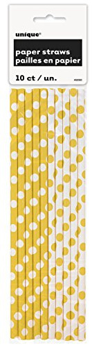 Unique Party 62083 - Yellow Polka Dot Paper Straws, Pack of 10