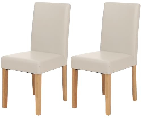 Mendler 2er-Set Esszimmerstuhl Stuhl Küchenstuhl Littau - Leder, weiß, helle Beine