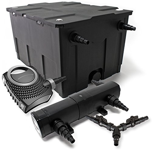 SunSun Komplettset: CBF-550 Teichfilter bis 60000 L Teichfilteranlage als Durchlauffilter, CTF-8000 SuperECO Teichpumpe 8000l/h 70W, CUV-236 Teichklärer UVC Klärer mit 36W, Y-Verteiler