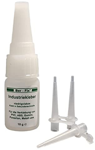 Ber-Fix Industriekleber 10 g + 3 Dosierspitzen – Sekundenkleber dünnflüssig, kapillar – für Porzellan, Keramik, Glas, Kunststoff & Modellbau – mit Nadelverschluss
