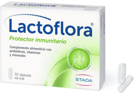 Lactoflora, Protector Inmunitario Adultos, Complemento Alimenticio con Probióticos, Vitaminas y Minerales, Refuerzo de Defensas y Energía, 30 Cápsulas