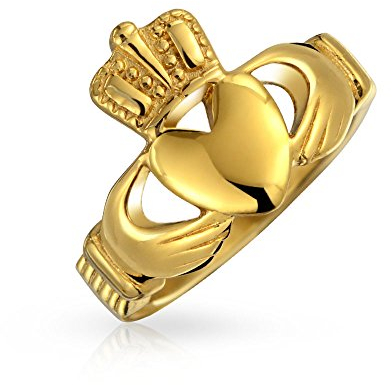 Bling Jewelry Personalisieren Sie Unisex-Herzband Bff Keltisch Irische Freundschaft Paare Versprechen Claddagh Ring Für Männer Frauen Teen Goldton Edelstahl Anpassbar