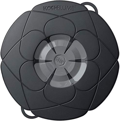 Kochblume - das Original vom Erfinder Armin Harecker L 29 cm anthrazit | Überkochschutz für Topfgrößen von Ø 14 bis 24 cm | Set mit Microfasertuch!