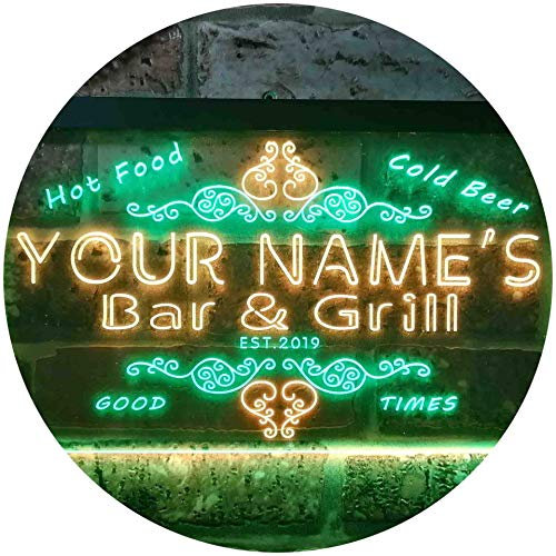 ADVPRO Personalized Your Name Est Year Theme Bar & Grill Beer Wine Club Dual Color LED Barlicht Neonlicht Lichtwerbung Neon Sign Grün & Gelb 300 x 210mm st6s32-u2-tm-gy