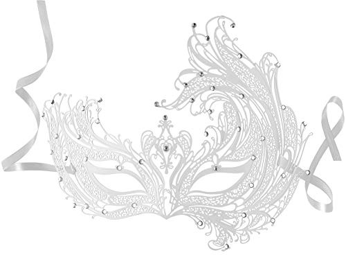 dressforfun 900880 Venezianische Metall Maske mit Strass, filigrane Damen Augenmaske, sexy Lace Maskerade für Maskenball Karneval Fasching Party Halloween - diverse Farben - (weiß | Nr. 303525)