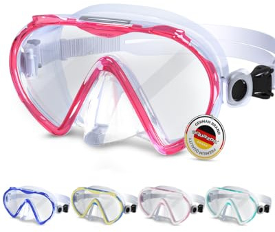 AQUAZON Beach Taucherbrille-besonders bequemes Silikon - inkl. Netztasche - Schwimmbrille mit extra temperiertem Glas für glasklarer Sicht-Kinder 7-12 Jahre, Erwachsene