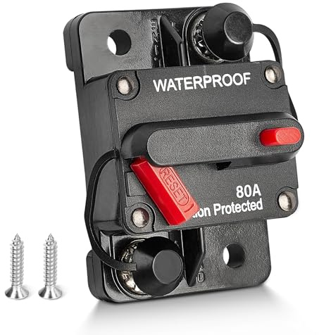 RED WOLF 80A Sicherungshalter Schutzschalter mit Manuellen Reset kfz Leistungsschalter für Auto Boot LKW Wohnmobil Audio Batterie 12-48V DC Sicherungsautomat