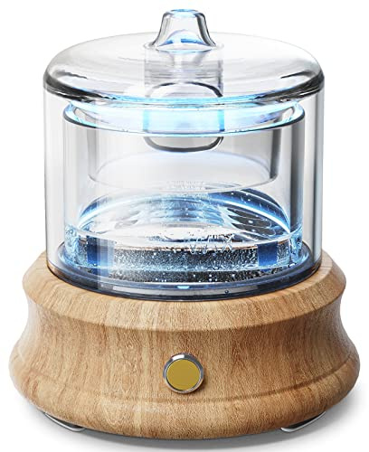 Lecdura Glass Essential Oil Diffuser, 80ML Small Glass Reservoir Natural Wood Base Ultrasonic Cool Mist Aroma Diffusers with USB-Cord Auto-Off 7 Color Light for Home Office Bedroom