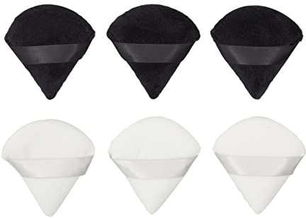 Glamlily Triangle Makeup Velour Puffs - Triangle Powder Puff Contour & Foundation Sponge - Sponges for Powder Foundation & Blush - Easy-Clean Reusable Makeup Applicator Set - 2.7 in, 6-Pack, White