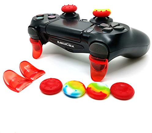 L2 R2 Ps4 Trigger Extenders (1 Pair L2 R2 Triggers, 4pcs Joystick Cap, 2 Pairs LED Light Bar Decal) for PlayStation 4 Controller