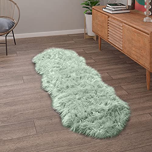 Paco Home Kunstfell Fellteppich Imitat Teppich Hochflor Sitzkissen Herzform Rund Fell Form, Grösse:55x160 cm Fell-Form, Farbe:Mint-Grün
